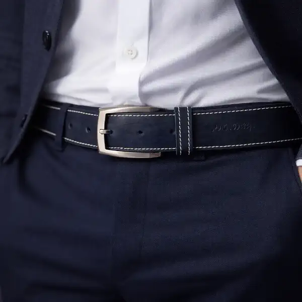 Ceinture piquée en cuir bleu marine homme 40 mm – Image 2