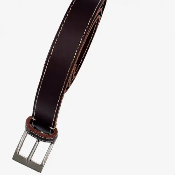 Ceinture piquée en cuir marron - 30 mm – Image 2