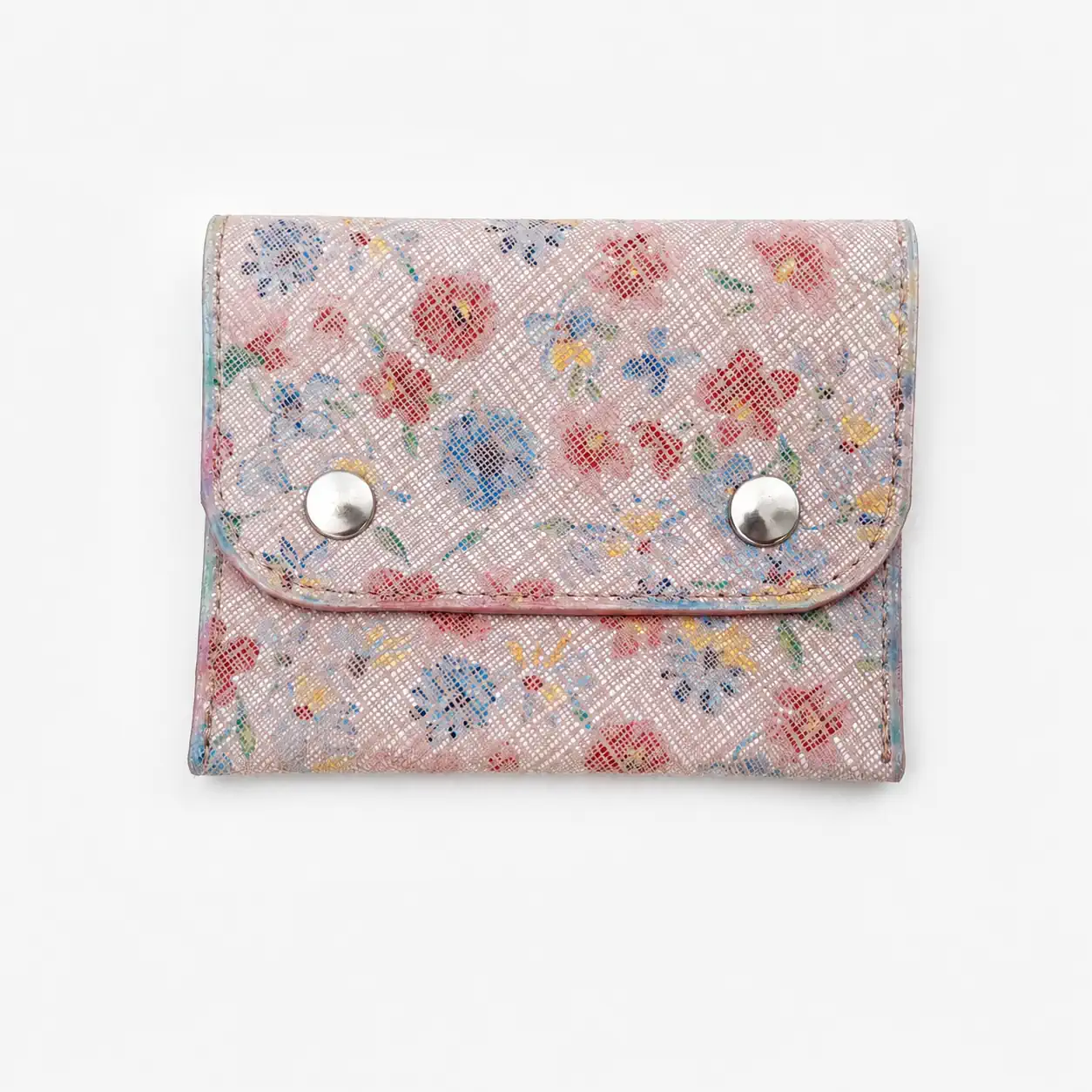 Porte-monnaie artisanal en cuir rose pâle et fuchsia avec rabat double pression