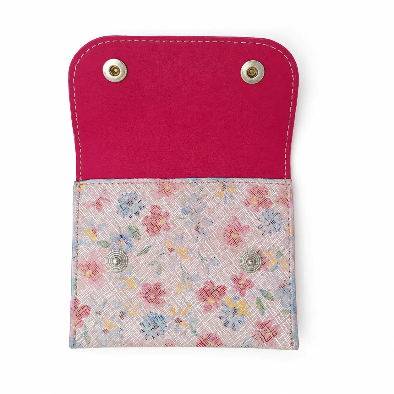 Intérieur du porte monnaie en cuir rose fuchsia (veau)