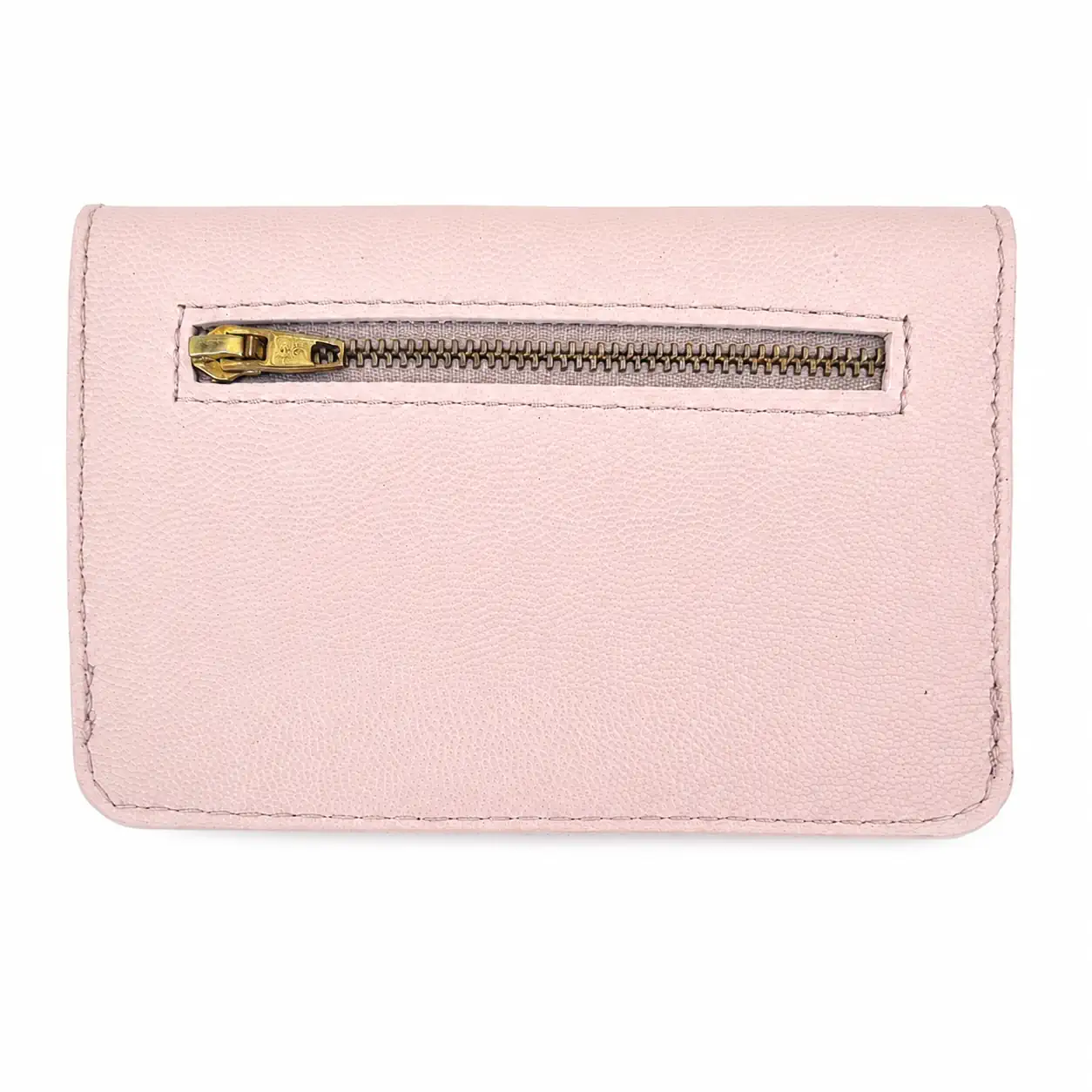 Portefeuille femme en cuir à rabats - Format moyen - Rose poudré, cœurs et beige – Image 2